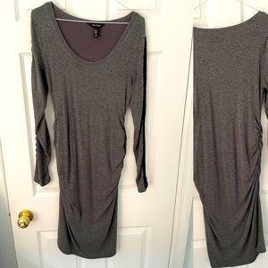 Stork & Babe grey maternity dress with lace accent sleeves